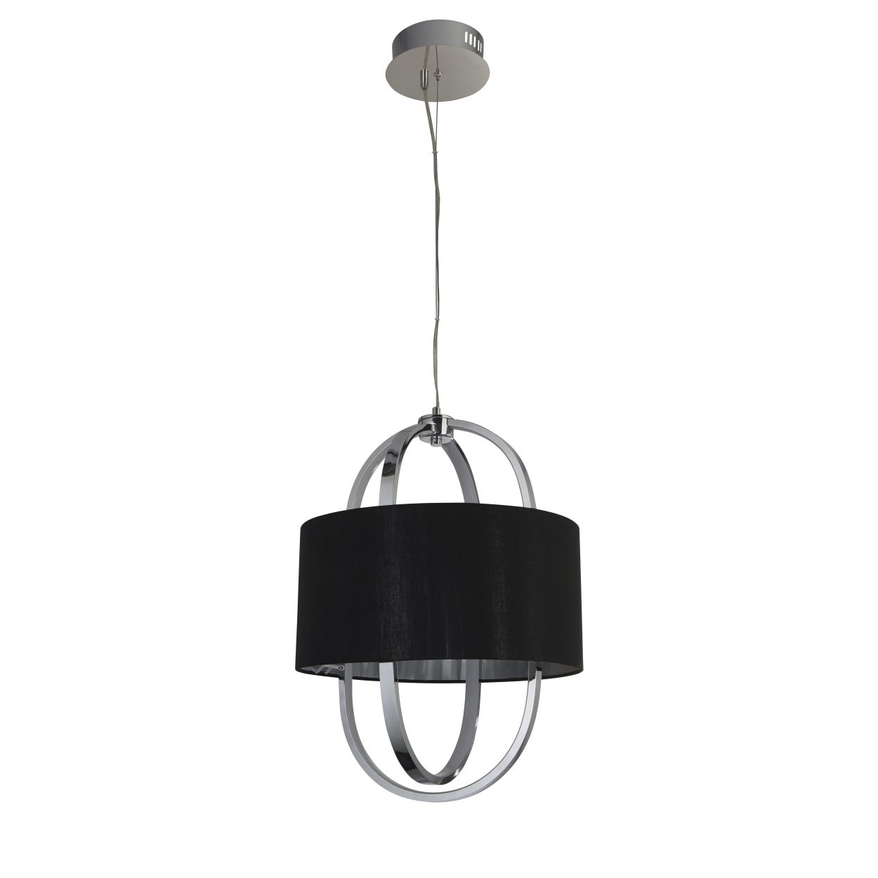 Searchlight Madrid Hanglamp Chroom Metaal, Glas & Zwart Stof Lampenkap