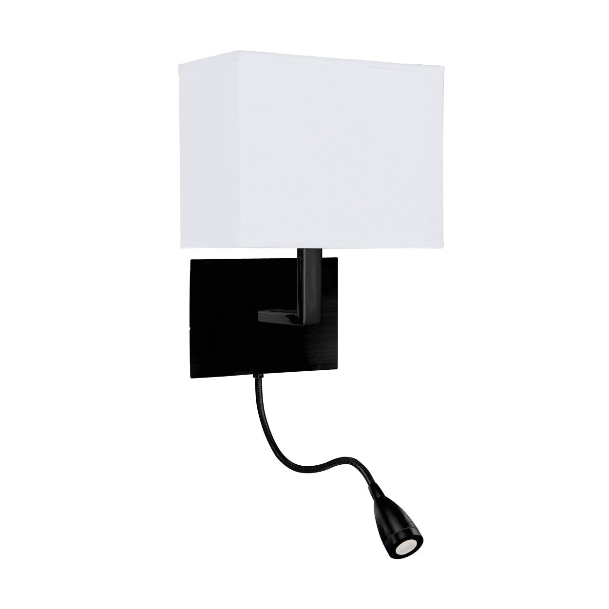 Searchlight Hotel Wandlamp Mat Zwart Metaal & Wit Stof Lampenkap