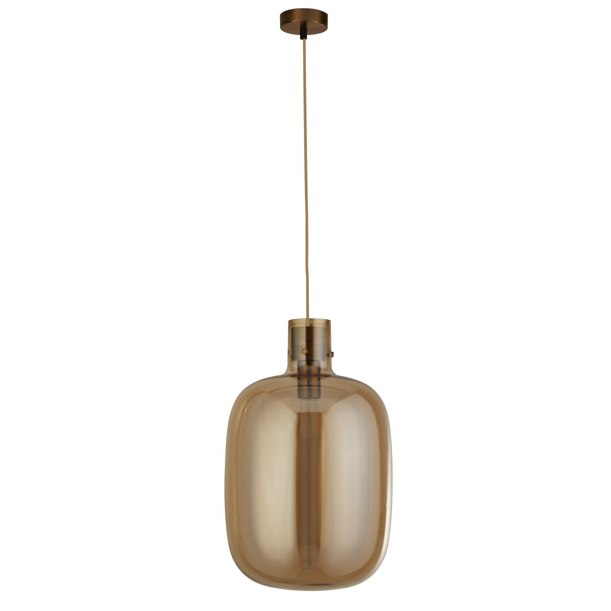 Searchlight Barrel Hanglamp Satin Messing & Amber Glas