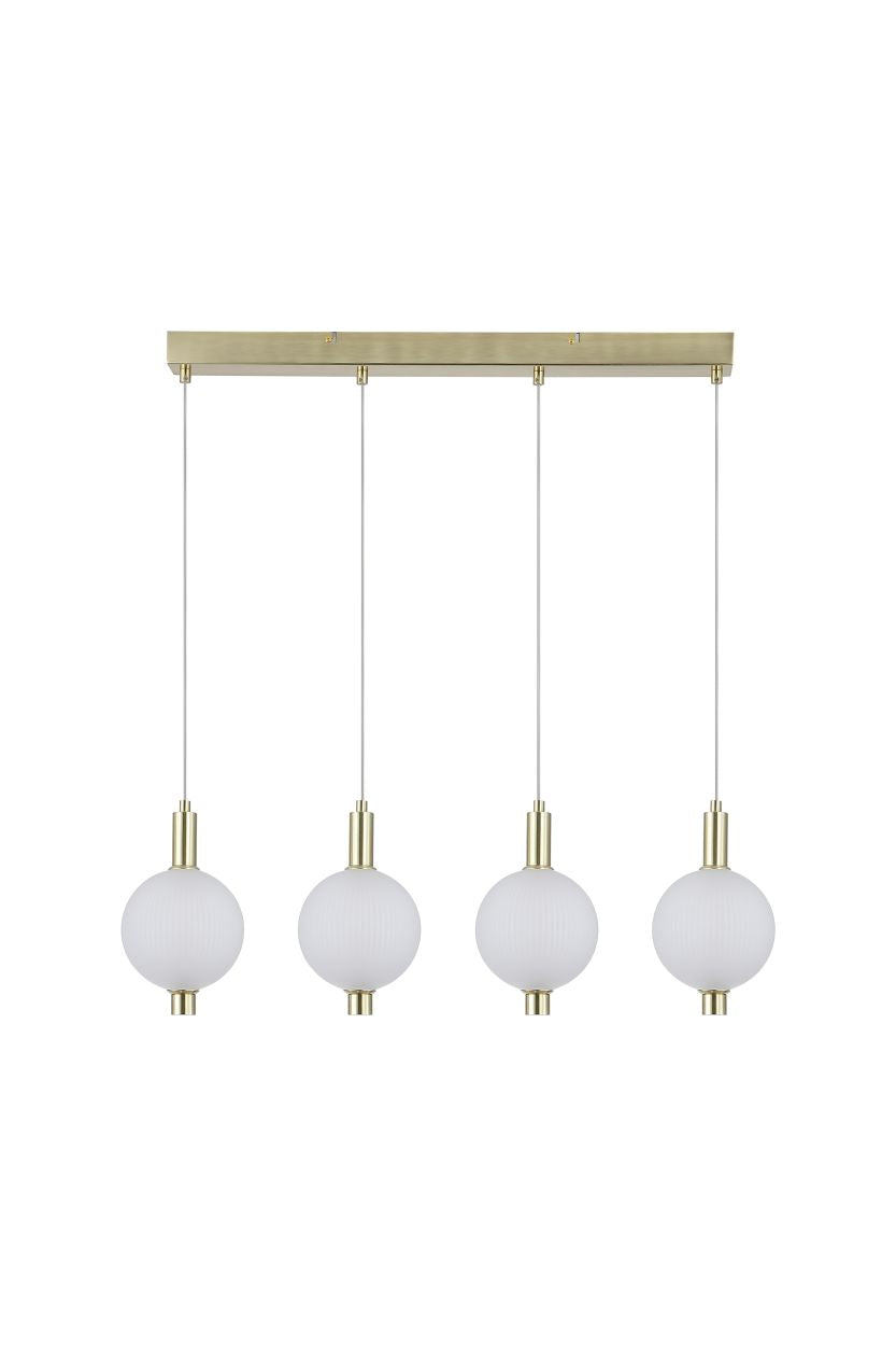Searchlight Luminique LED 4Lt Bar Hanglamp, Satin Messing Metaal with Glas