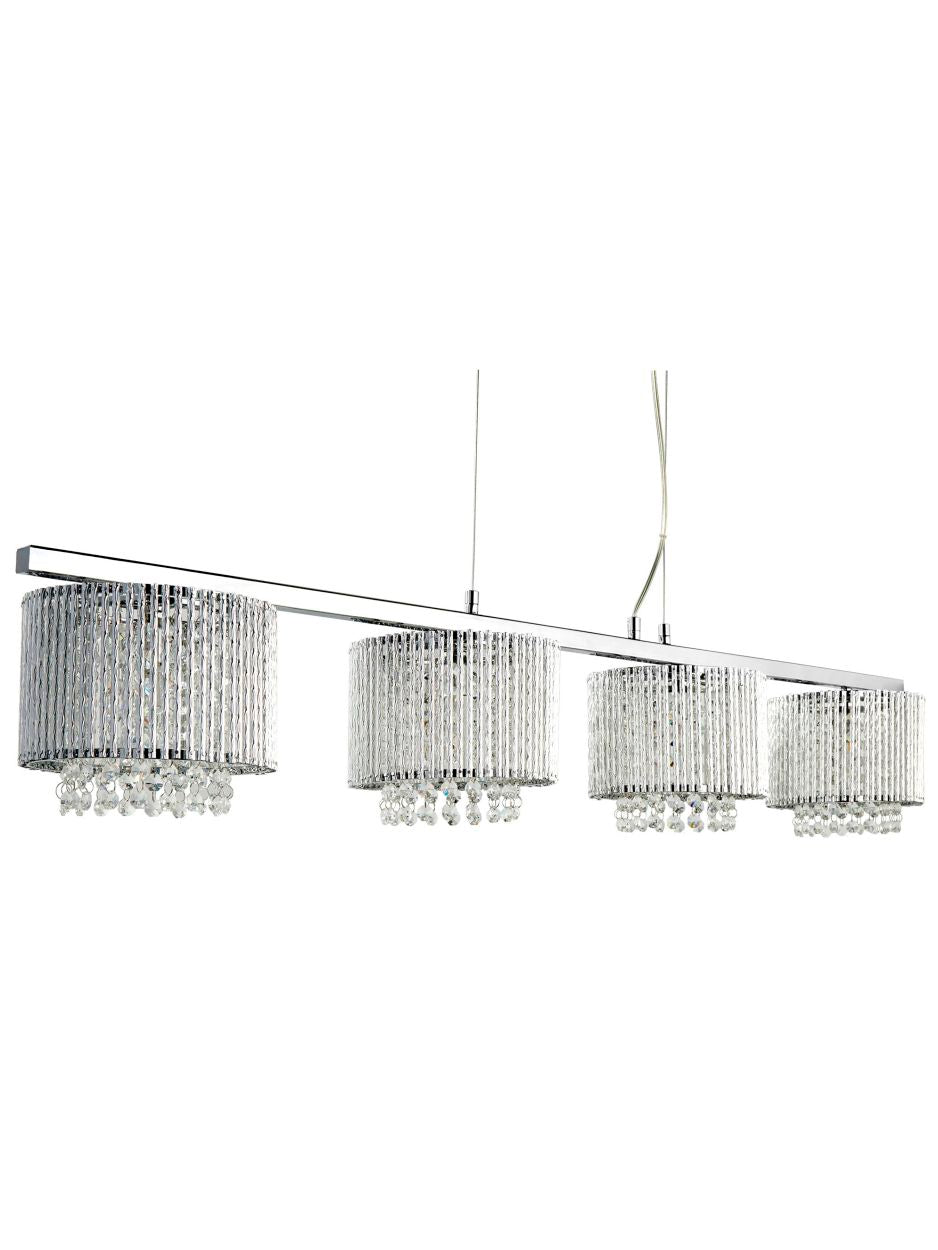 Searchlight Elise II 4Lt Bar Hanglamp Chroom Metaal & Helder Kristal