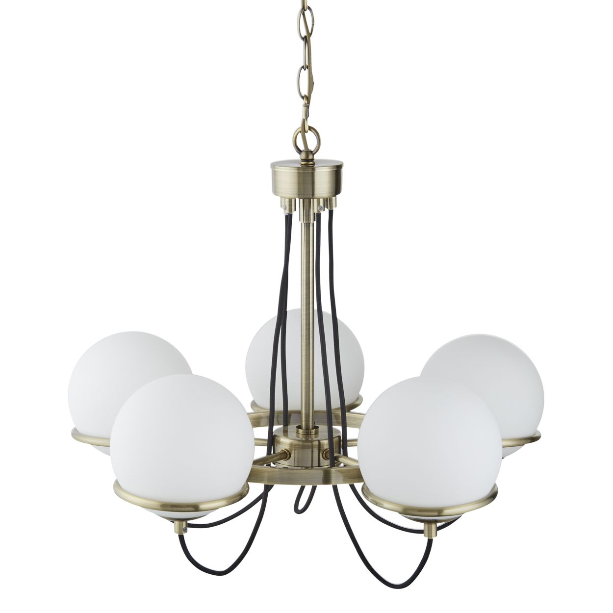 Searchlight Sphere 5Lt Hanglamp Antique Messing Metaal & Opal Glas