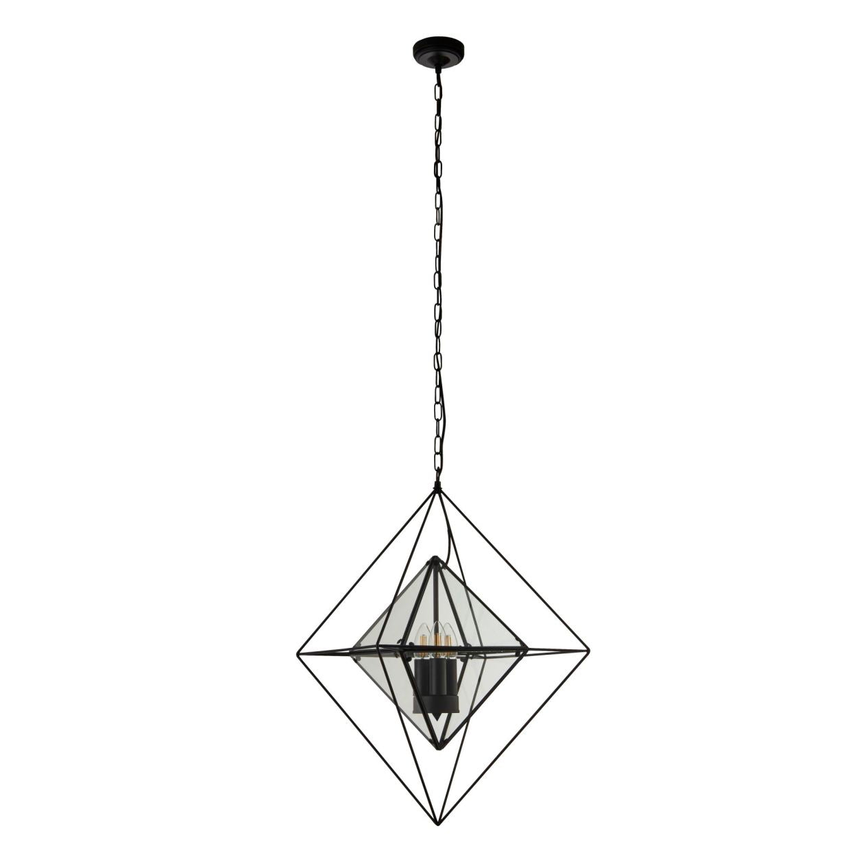 Searchlight Diamond 3Lt Hanglamp Zwart Metaal & Helder Glas