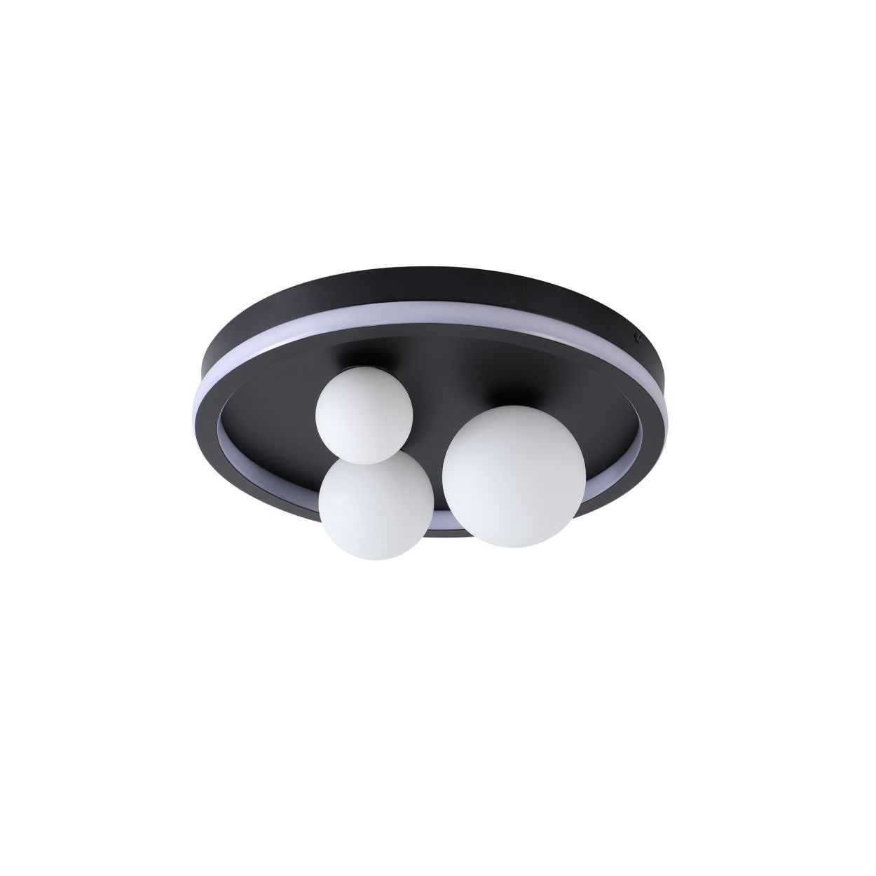 Searchlight Trident 3Lt LED Flush, Zwart Metaal and Opal Glas Balls