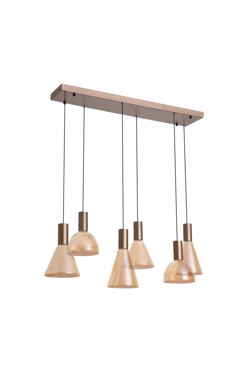 Searchlight Cannes LED 6Lt Hanglamp, Latte Metaal and Amber Glas