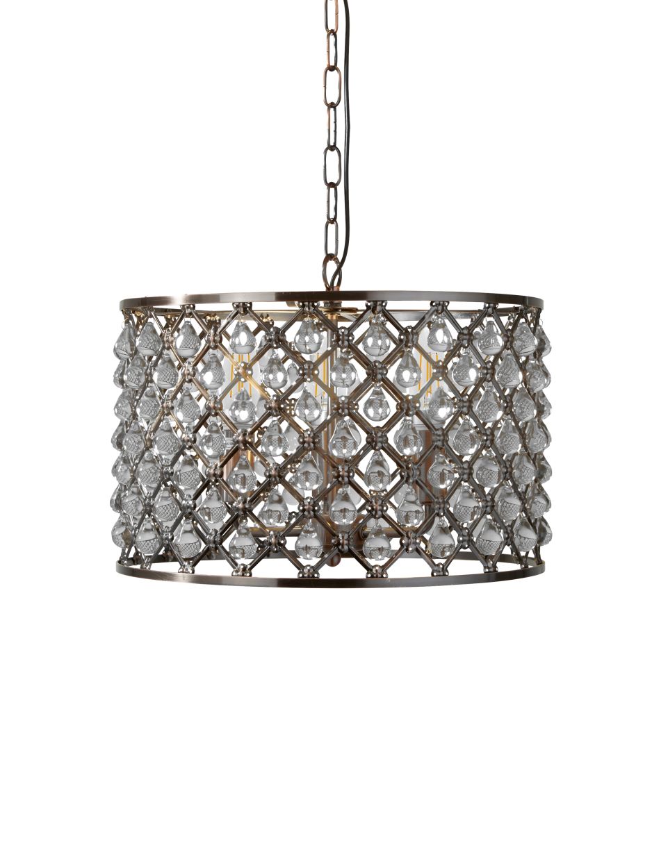 Searchlight Marquise 3Lt Drum Hanglamp Antique Koper Metaal & Glas