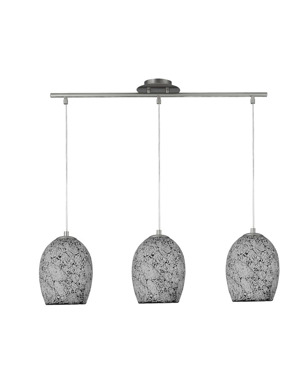 Searchlight Crackle 3Lt Hanglamp Satin Zilver & Crackled Wit Glas