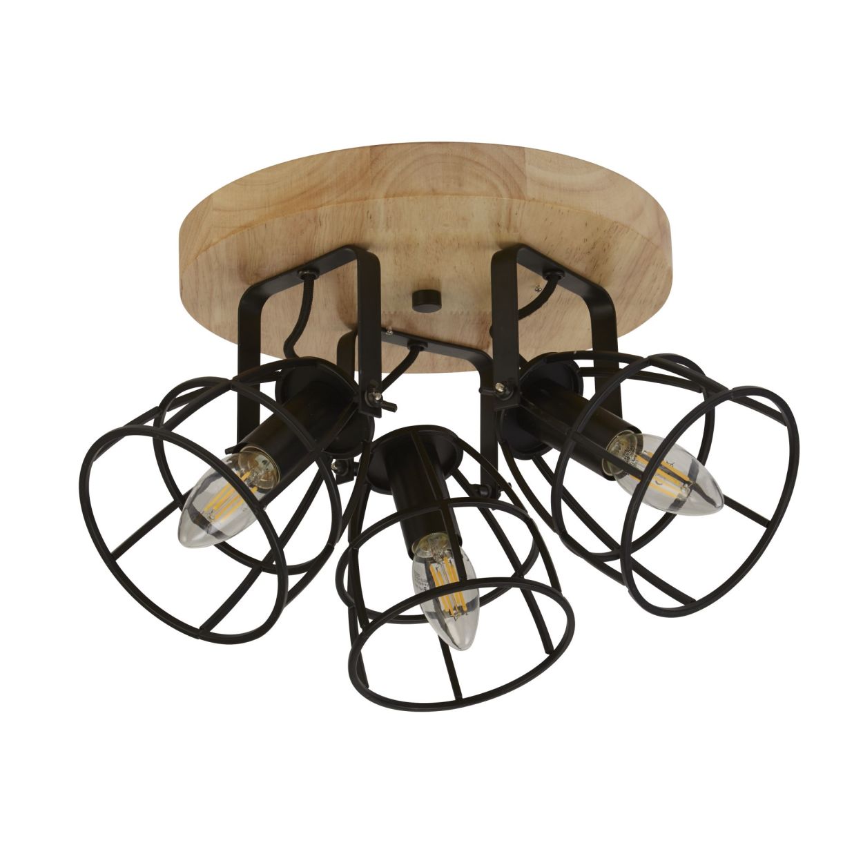Searchlight Vision 3Lt Rond Plafondlamp Mat Zwart Metaal & Hout