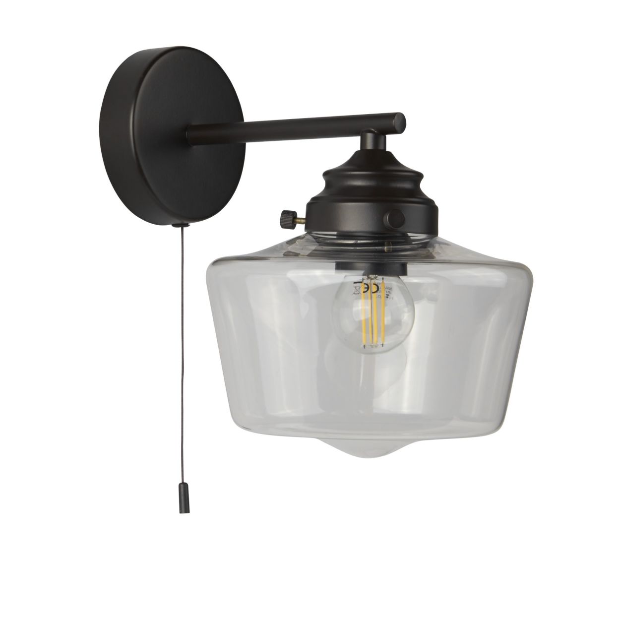 Searchlight School House Wandlamp Zwart Metaal & Helder Glas