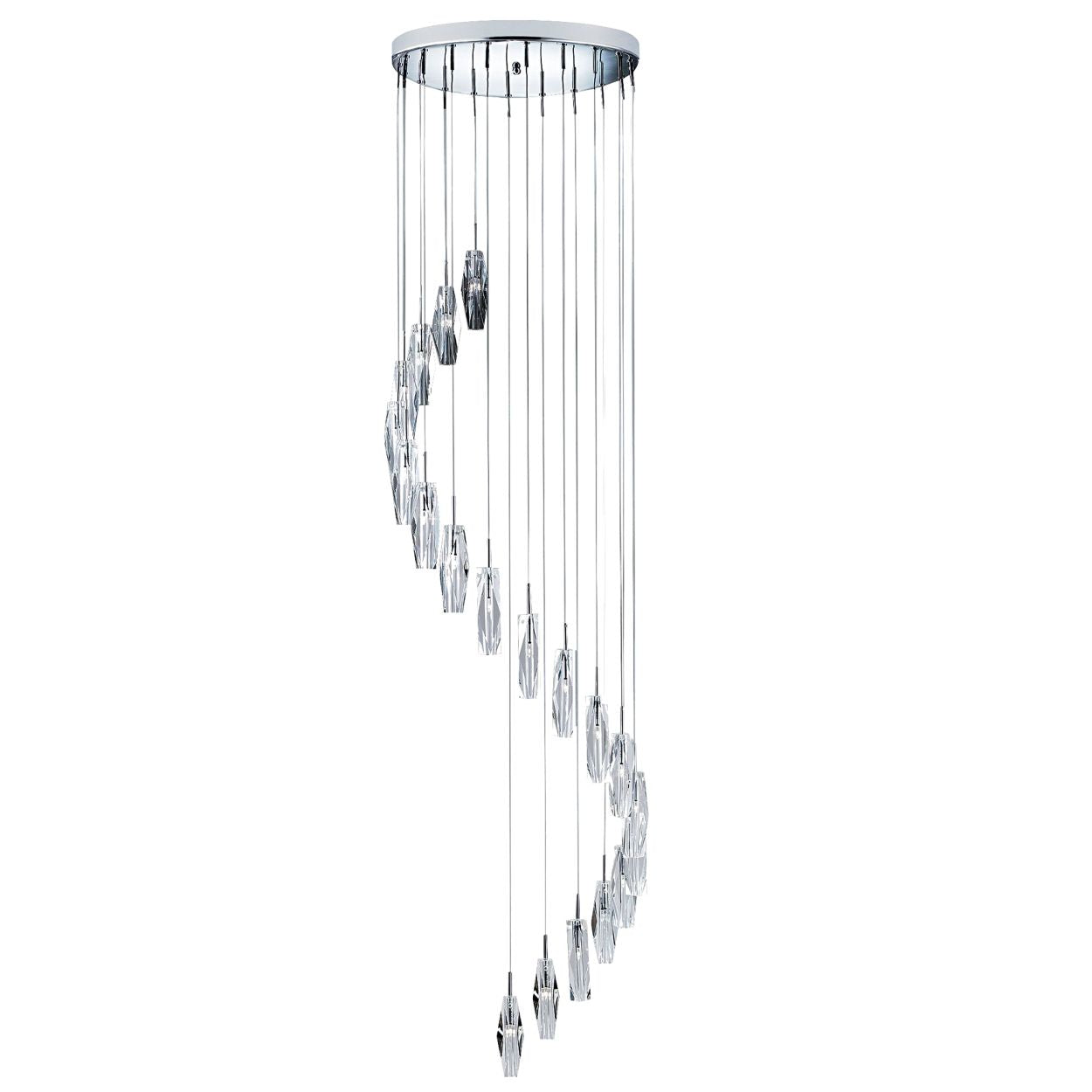 Searchlight Sculptured Ice 20Lt Multi Drop Hanglamp Chroom, Helder Kristal
