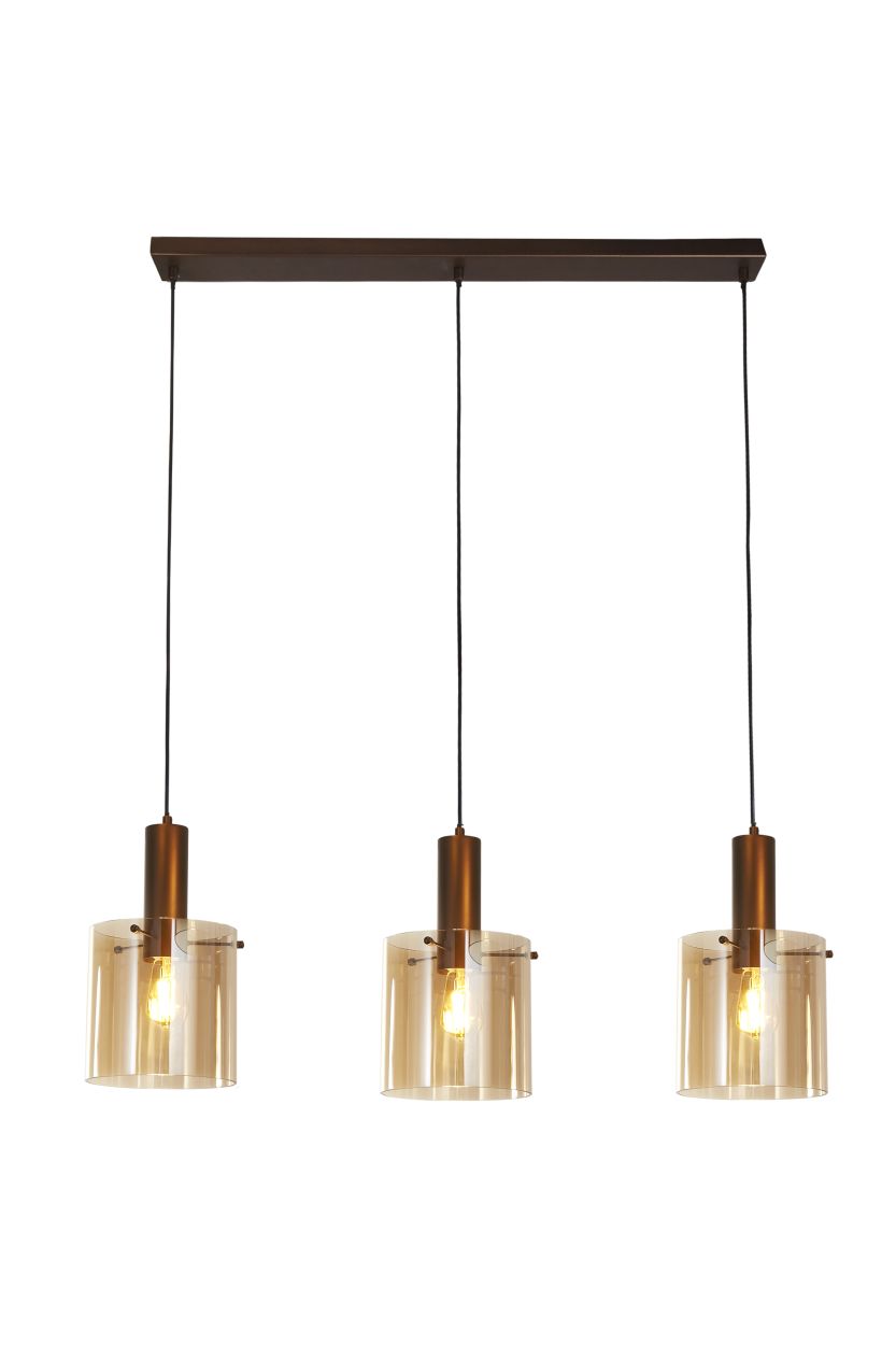 Searchlight Sweden 3Lt Bar Hanglamp Mocha Metaal & Amber Glas