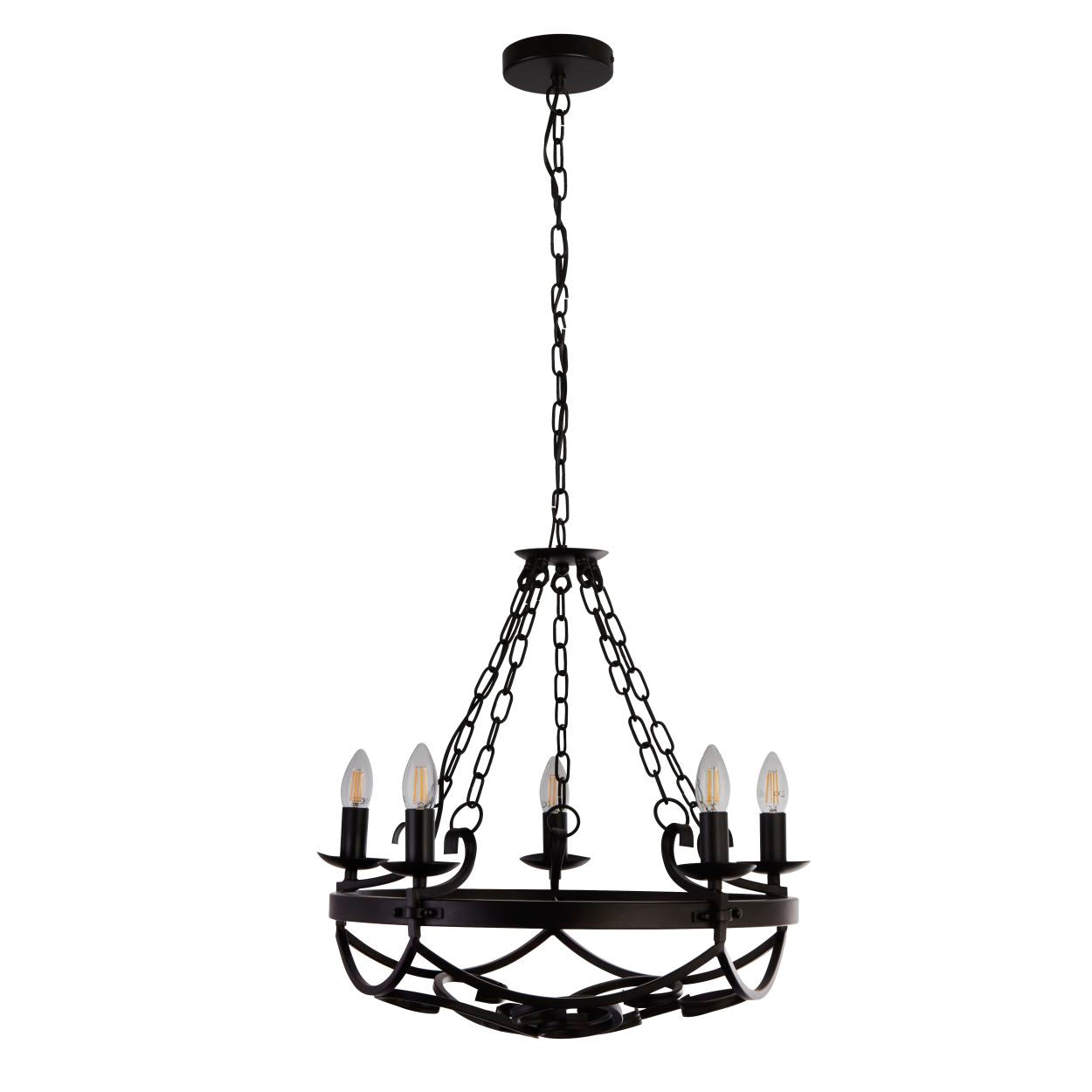 Searchlight Cartwheel III 5Lt Hanglamp Zwart Wrought IJzer