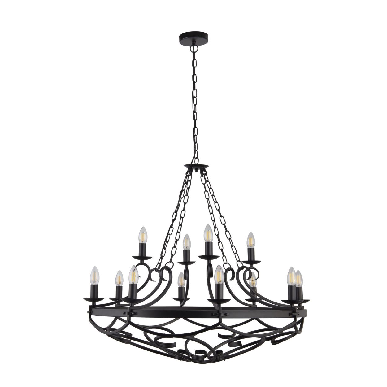 Searchlight Cartwheel III 12Lt Hanglamp Zwart Wrought IJzer