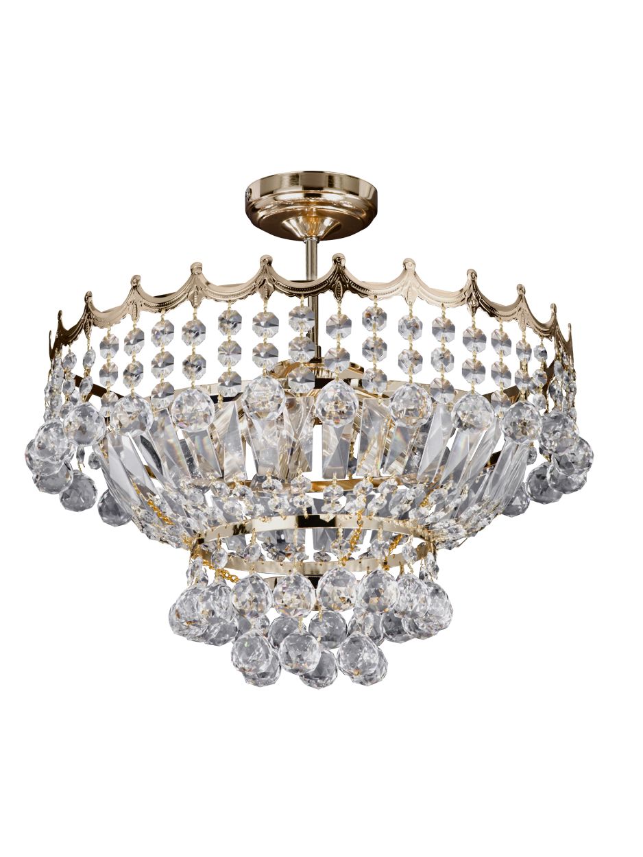 Searchlight Versailles 5Lt Semi Flush Kroonluchter Goud Metaal & Kristal
