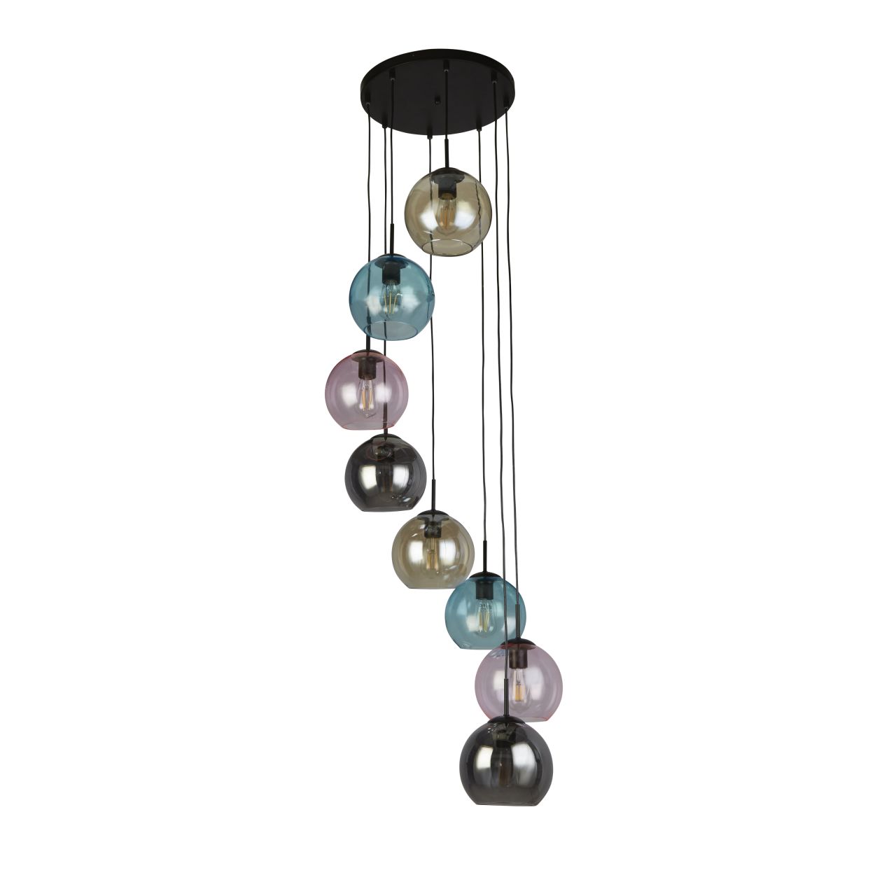 Searchlight Mardi Gras II 8Lt Hanglamp Zwart Metaal & Coloured Glas