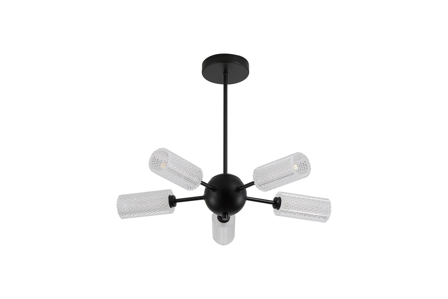 Searchlight Cosmic 5Lt Semi flush Zwart Metaal with Textured Acryl