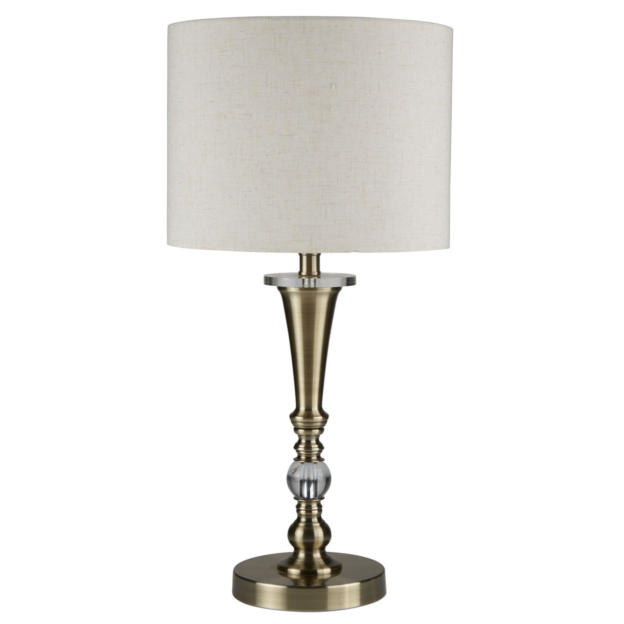 Searchlight Oscar Tafellamp Antique Messing Metaal & Oatmeal Linnen Lampenkap