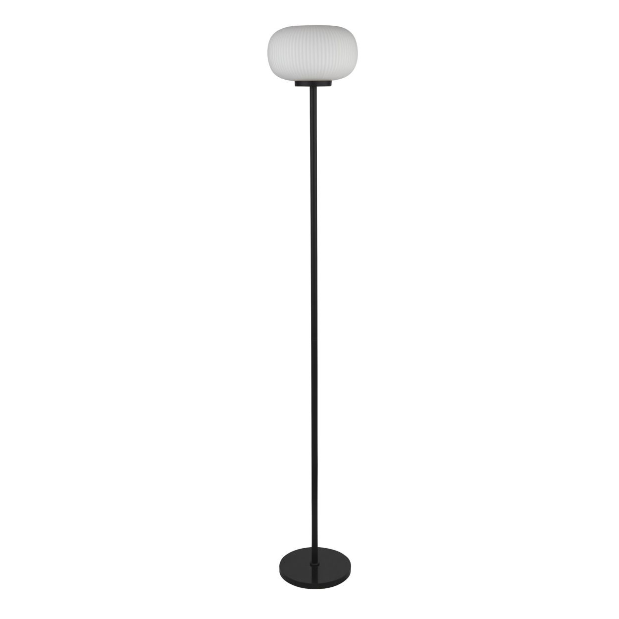 Searchlight Lumina Vloerlamp Zwart Metaal & Opal Ribbed Glas