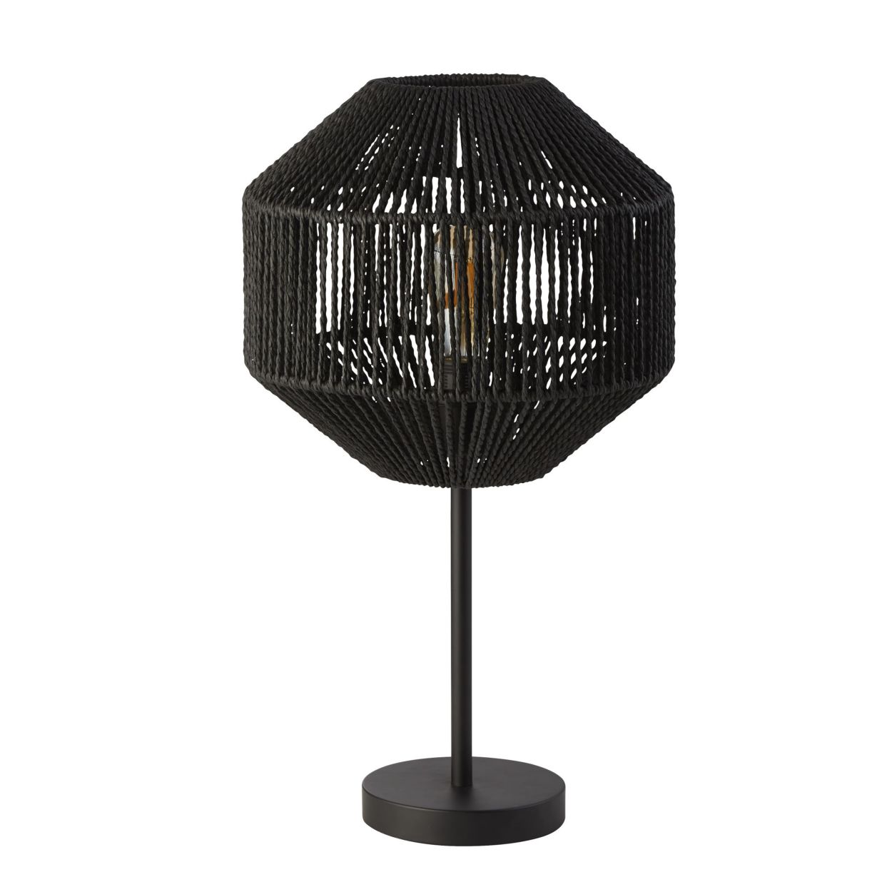 Searchlight Wicker Tafellamp Mat Zwart Metaal & Zwart Rope Lampenkap