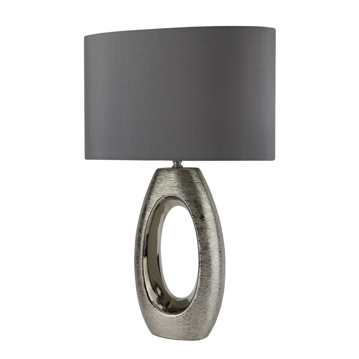 Searchlight Artisan Tafellamp Ceramic, Chroom & Grijs Faux Silk Lampenkap