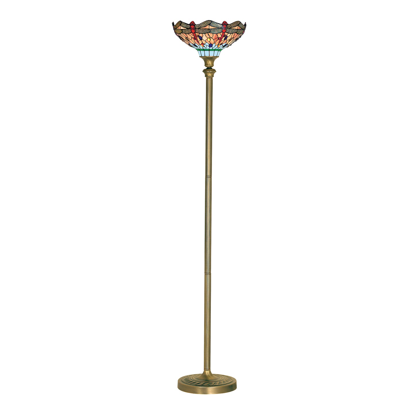 Searchlight Dragonfly Vloerlamp Antique Messing & Stained Glas
