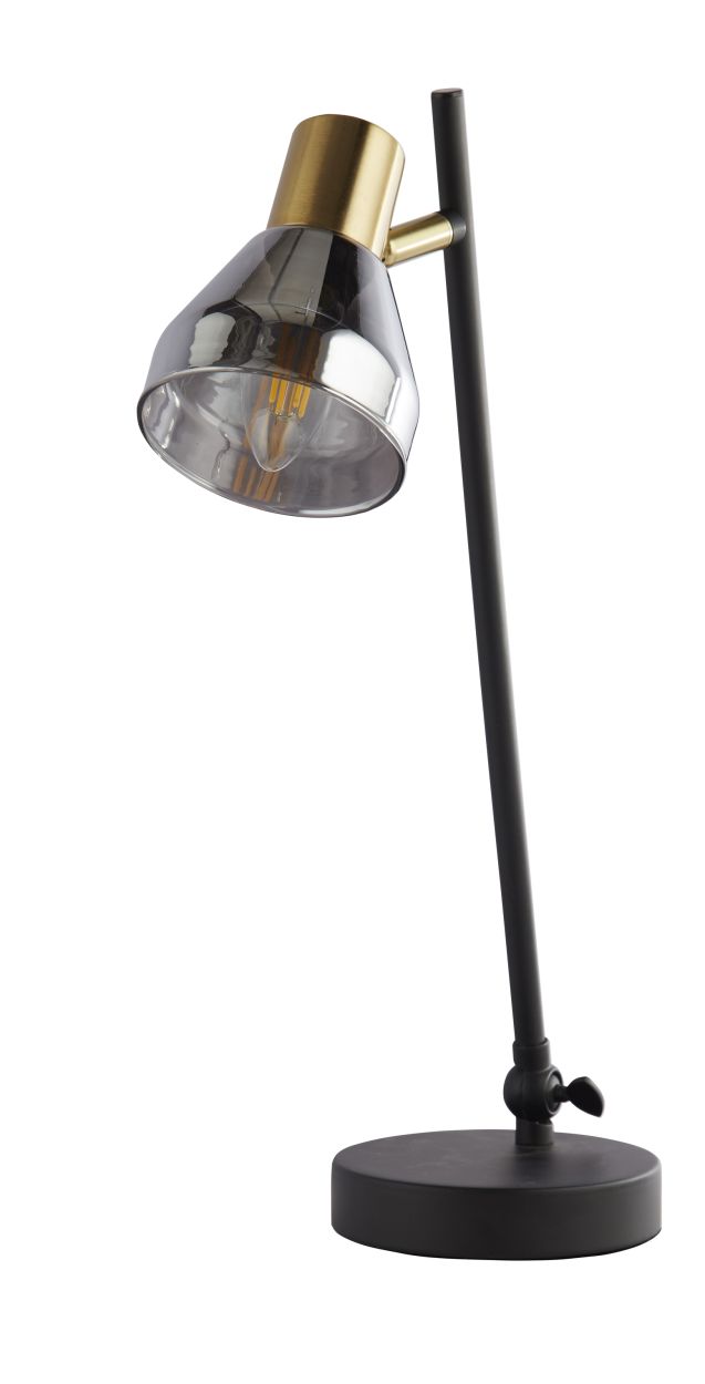 Searchlight Westminster Tafellamp Zwart, Satin Messing Metaal & Smoked