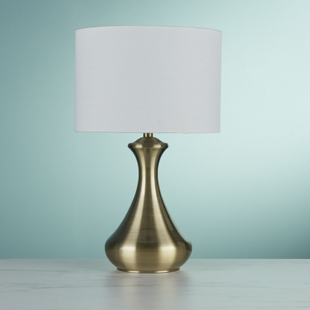 Searchlight Touch Tafellamp Antique Messing Metaal & Ivoor Stof Lampenkap