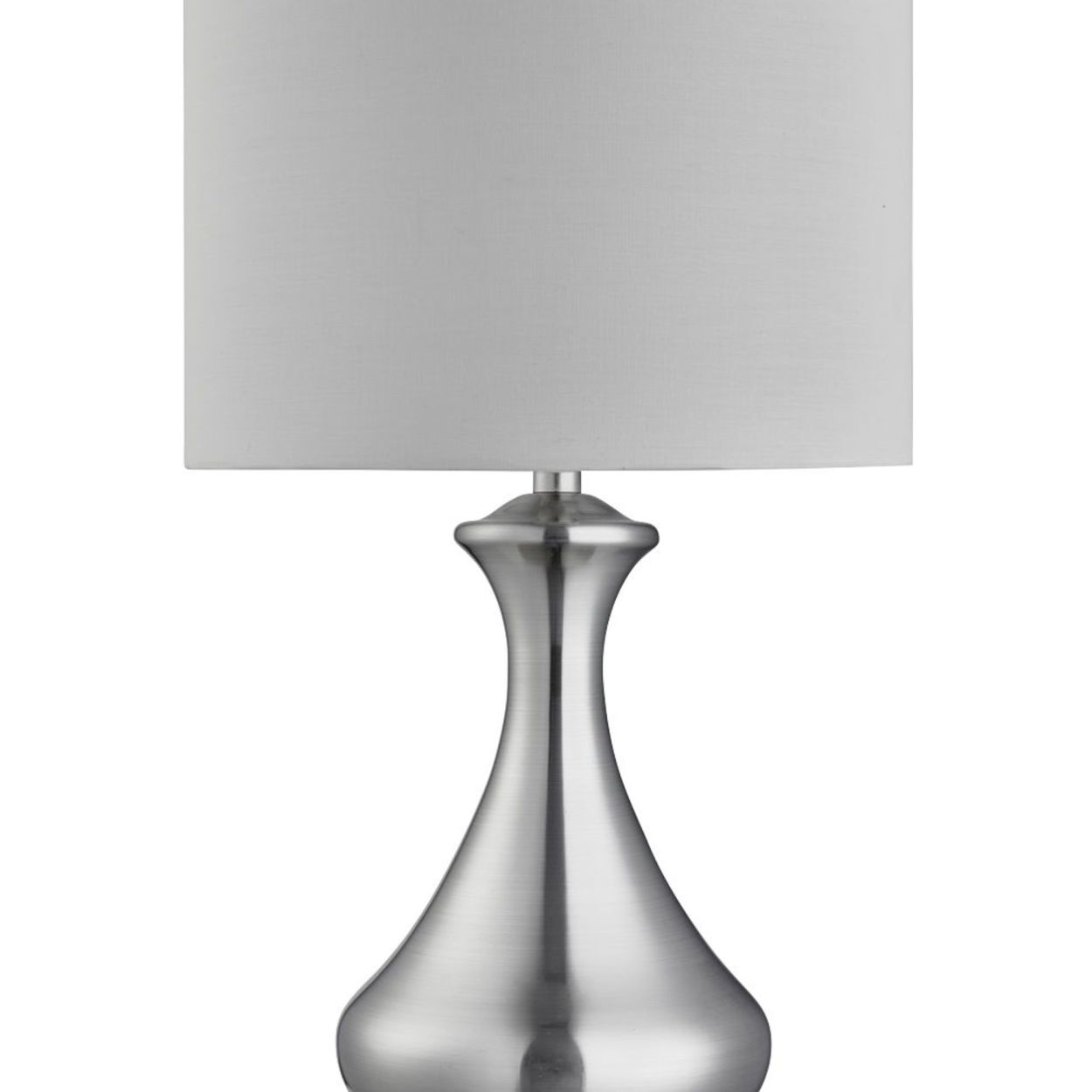 Searchlight Touch Tafellamp Satin Zilver Metaal & Ivoor Stof Lampenkap