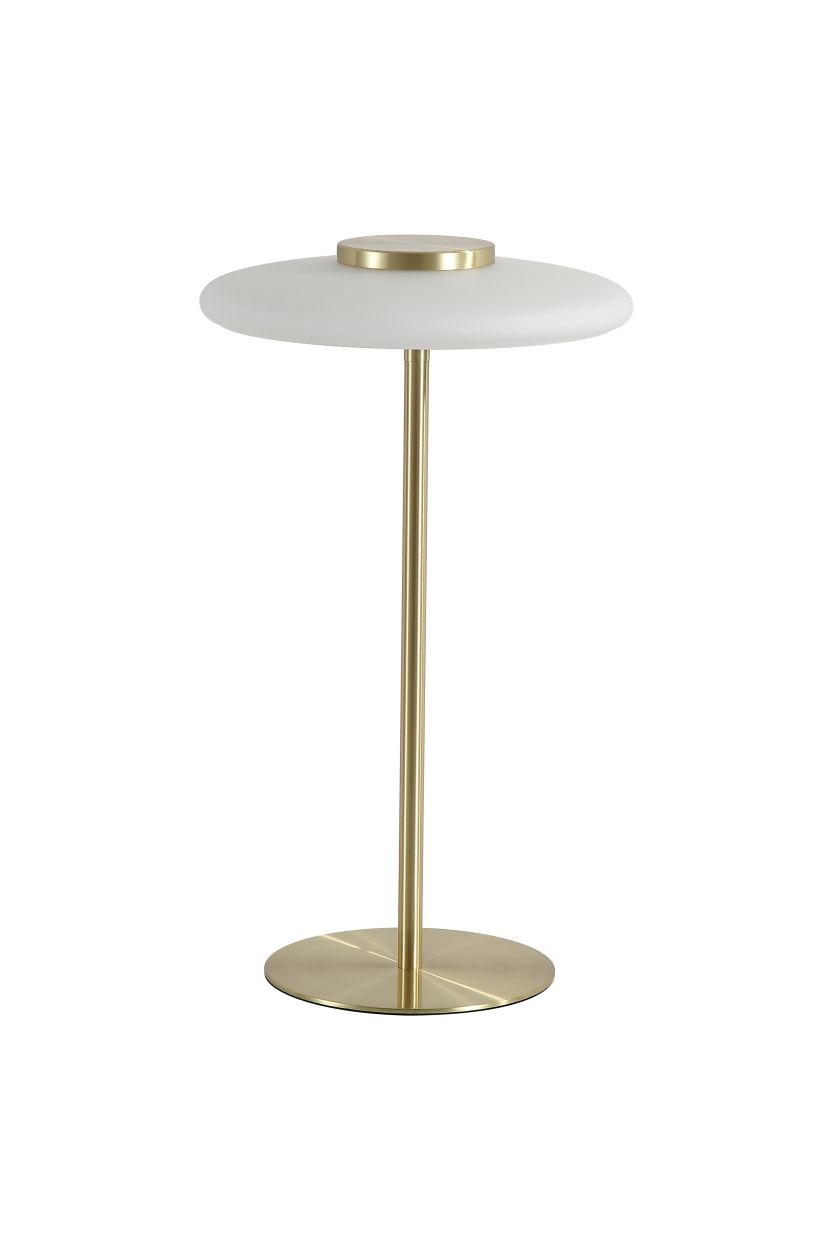 Searchlight Record LED Tafellamp, Goud Metaal with Wit Glas