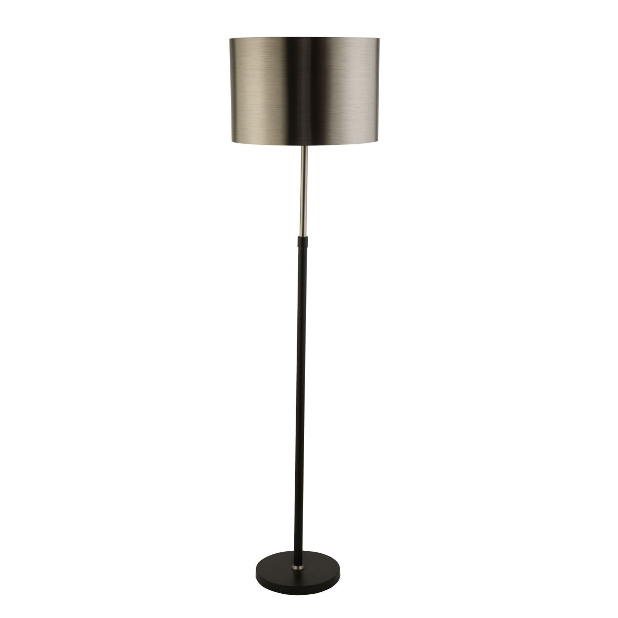 Searchlight Rachel Vloerlamp Zwart Metaal, Satin Zilver & Chroom Lampenkap