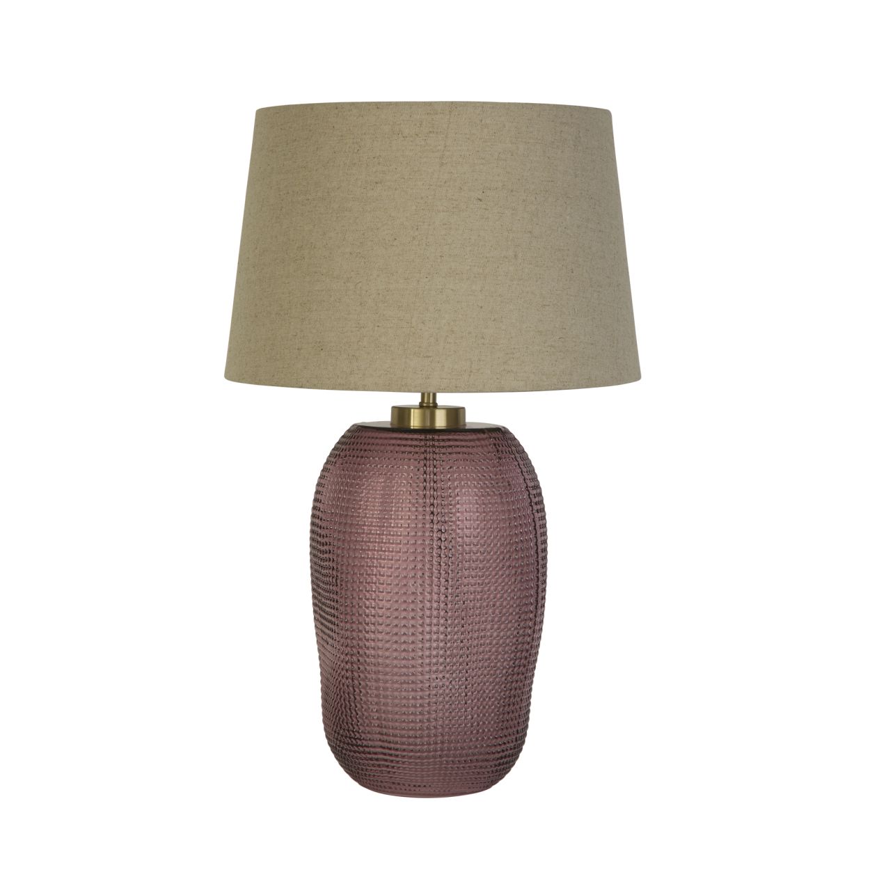 Searchlight Amethyst 1Lt Tafellamp, Roze Glas with Naturel Linnen Lampenkap