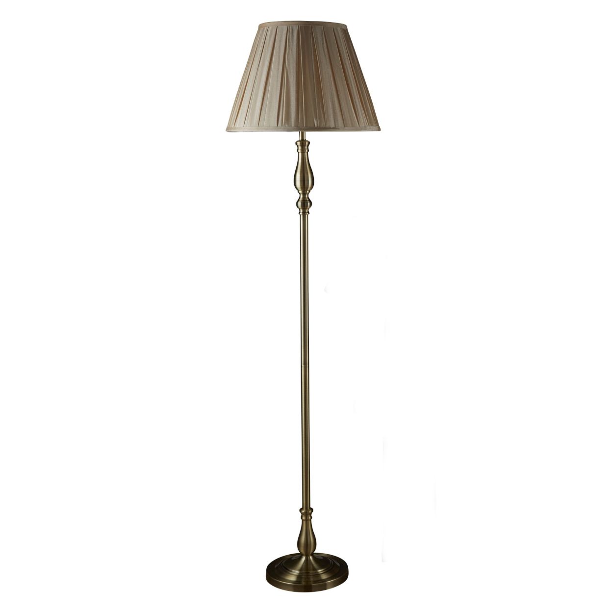 Searchlight Flemish Vloerlamp Antique Messing Metaal & Grijs Pleated Lampenkap