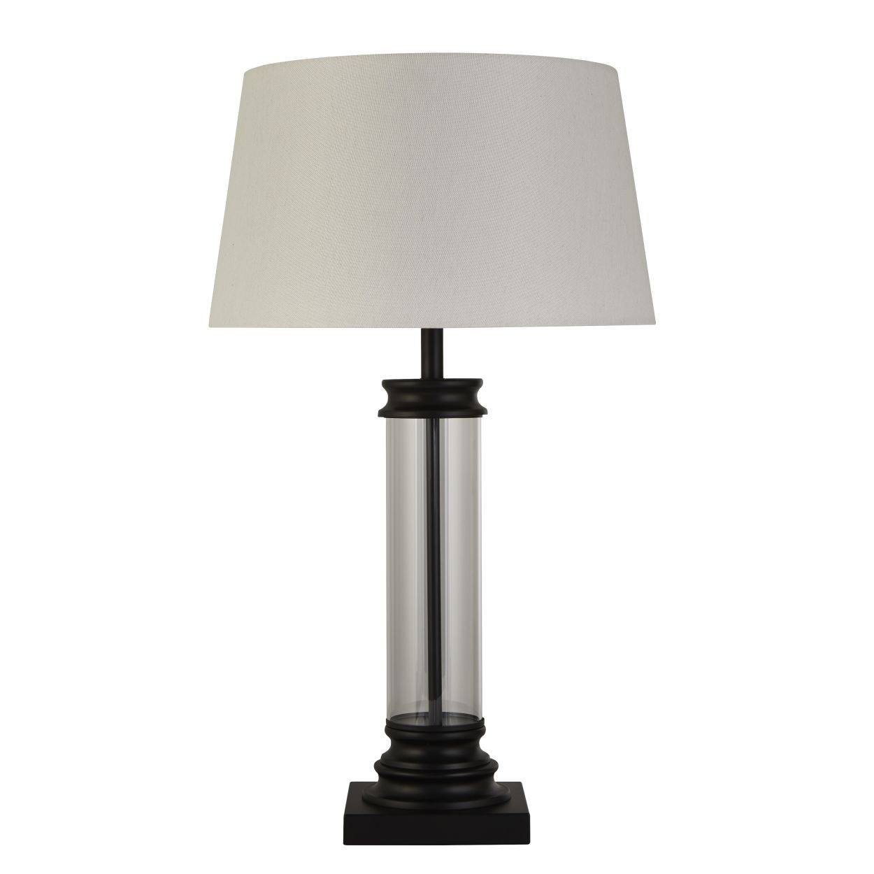 Searchlight Pedestal Tafellamp Zwart Metaal, Glas & Wit Stof Lampenkap