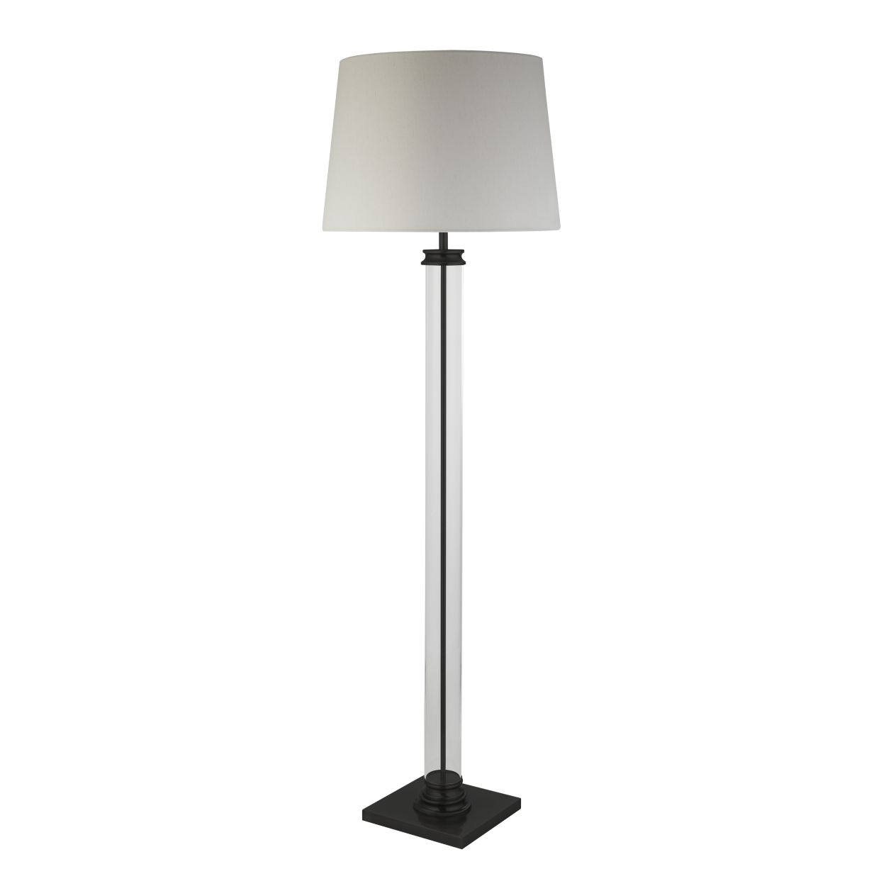 Searchlight Pedestal Vloerlamp Zwart Metaal, Glas & Wit Stof Lampenkap