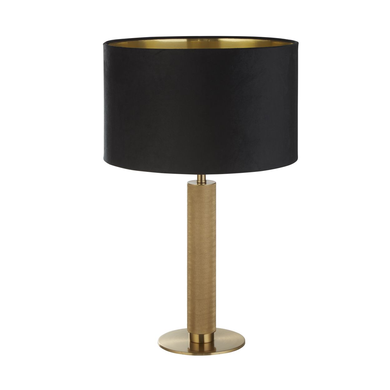 Searchlight London Tafellamp Knurled Messing & Zwart Velours Lampenkap