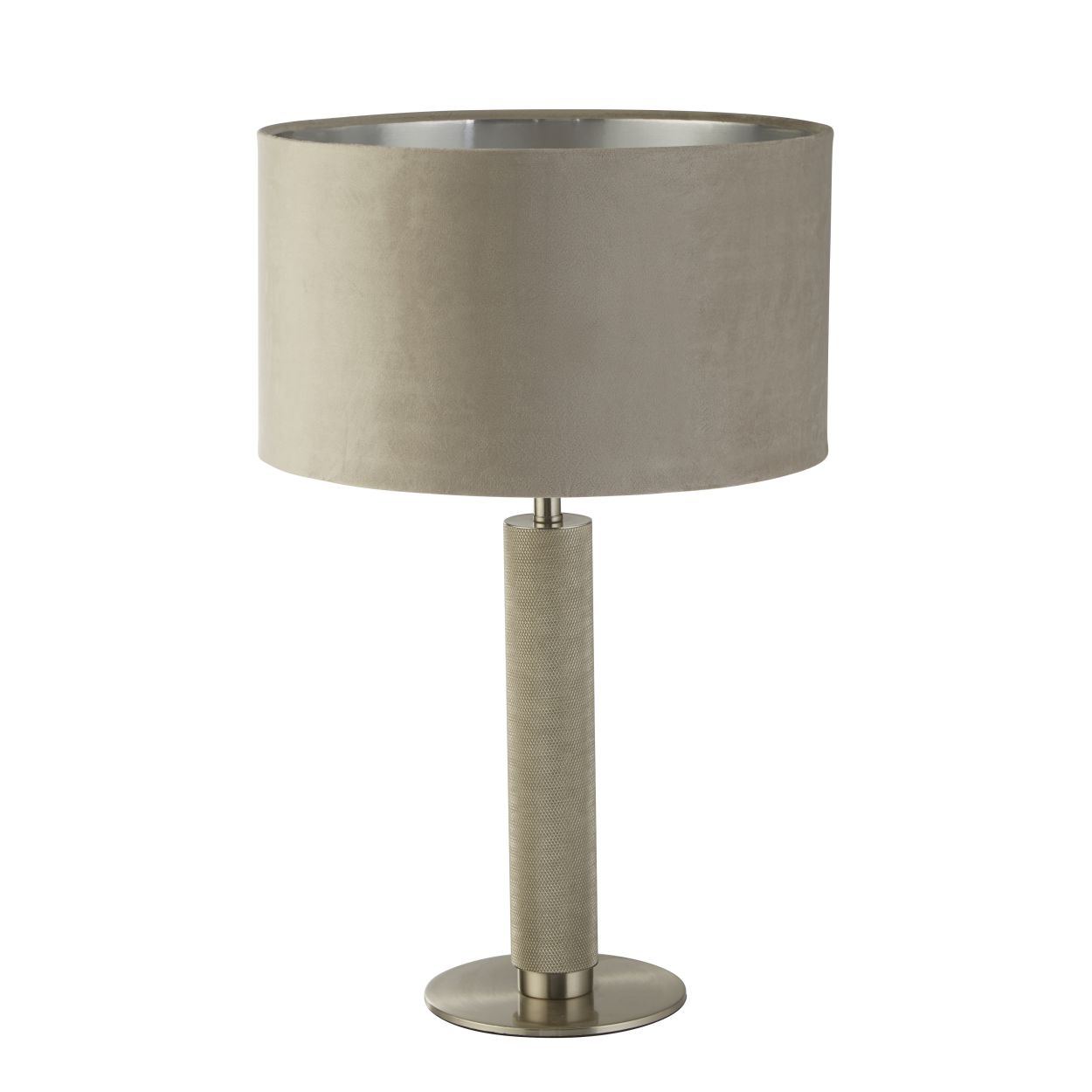 Searchlight London Tafellamp Knurled Satin Zilver & Taupe Velours Lampenkap