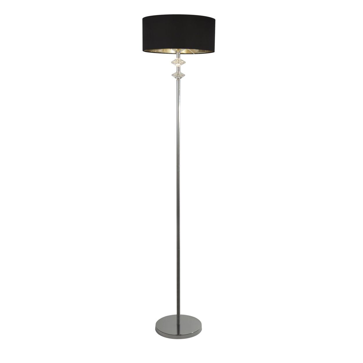 Searchlight Ontario Vloerlamp Chroom Metaal & Zwart Stof Lampenkap#