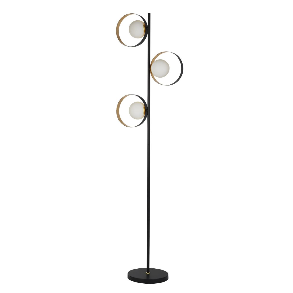 Searchlight Orbital Vloerlamp Zwart Metaal, Goud Leaf & Opal Glas