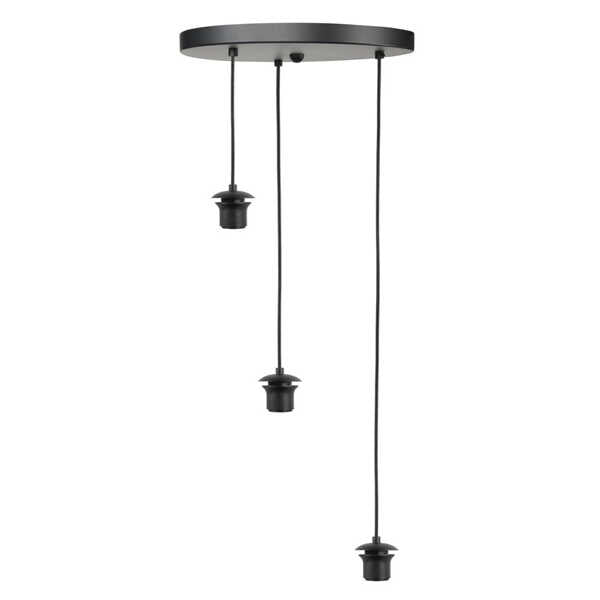 Highlight Plafondplaat Zwart met 3 pendels voor glas 35cm