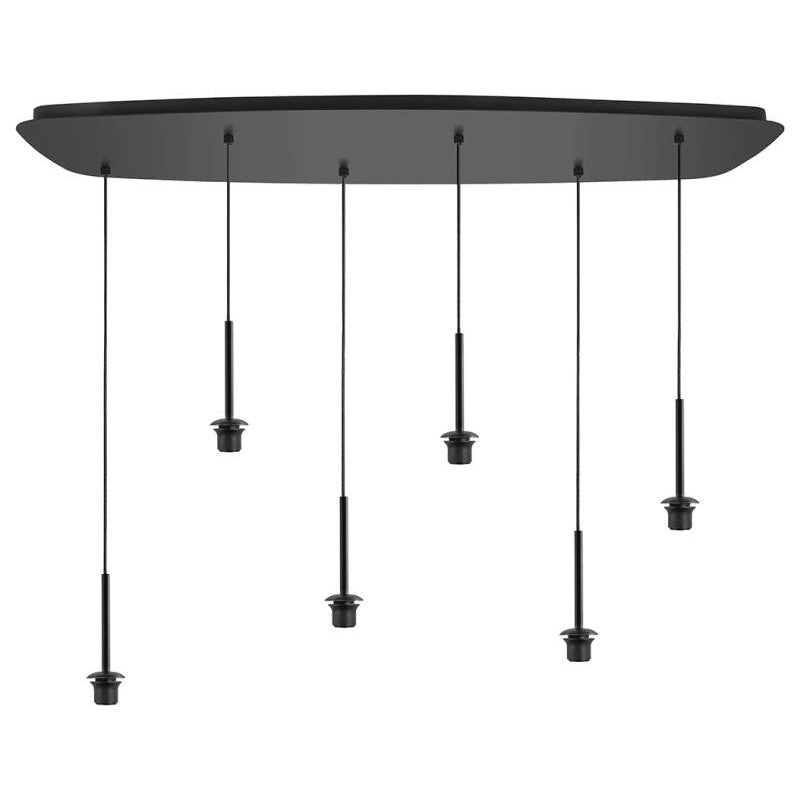 Highlight Plafondplaat Zwart Deens Ovaal met 6 Bellini pendels voor glas 100 x 38,5cm