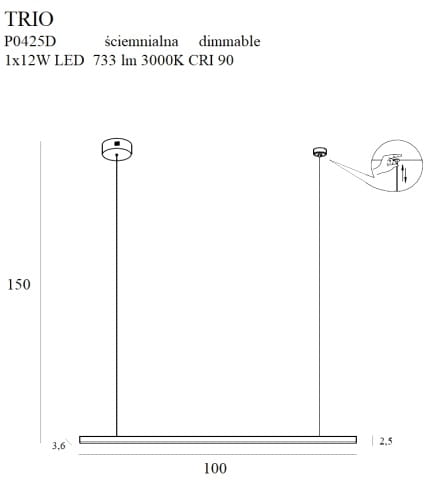 Maxlight P0425D Hanglamp Trio 1 Goud Dimbaar
