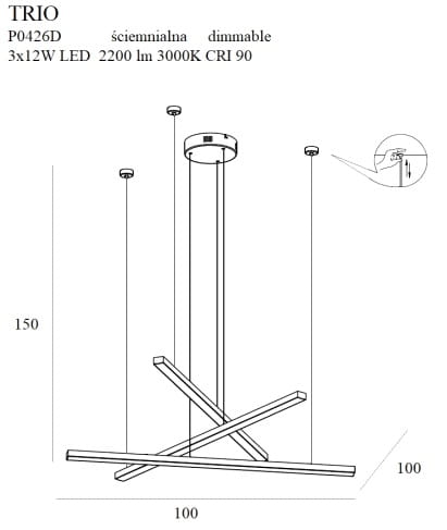 Maxlight P0426D Hanglamp Trio 3 Goud Dimbaar