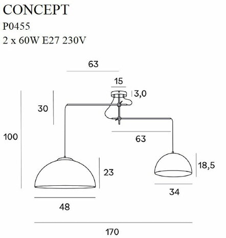 Hanglamp Concept Zwart 2 x E27