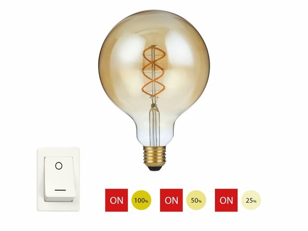 LED E27 A60 Amber Curled 5 Watt 3 Staps Dimbaar
