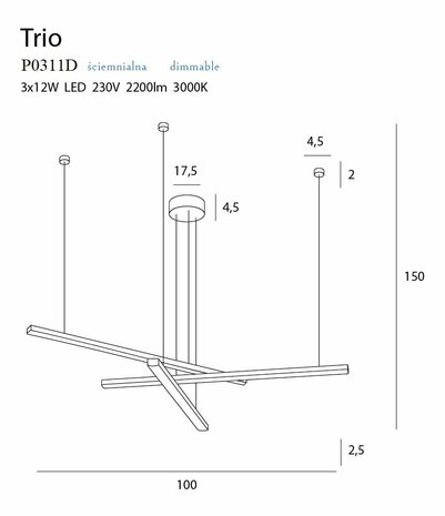 Hanglamp Trio 3 Zwart