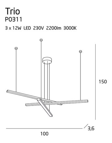 Hanglamp Trio 3 Zwart Niet Dimbaar