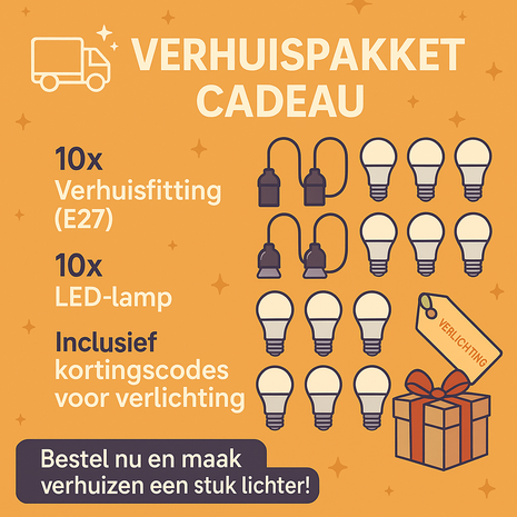 Verhuispakket Cadeau: 10x Verhuisfitting + Ledlamp + Kortingscodes