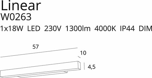 MAXLIGHT W0263 Wandlamp LINEAR IP44 WHITE, 18W 4000K Dimbaar