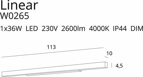 MAXLIGHT W0265 Wandlamp LINEAR IP44 WHITE, 36W 4000K Dimbaar
