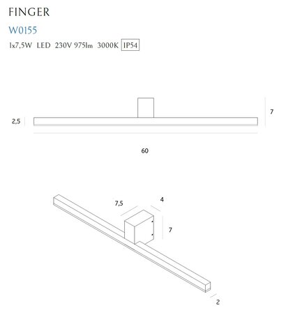 MAXLIGHT W0155 Wandlamp FINGER 60 cm Wit IP54